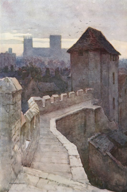 Fishergate Postern from the Walls (litografía en color) de Ernest William Haslehust