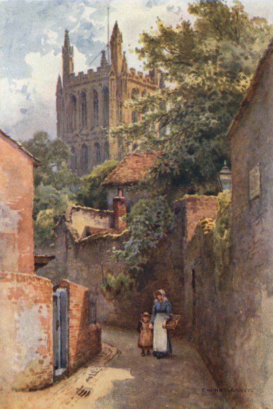 La calle Gwynne desde el lugar de nacimiento de Nell Gwynne (litografía en color) de Ernest William Haslehust