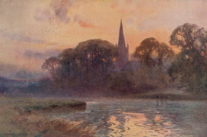Iglesia de la Santísima Trinidad, Stratford-on-Avon (litografía en color) de Ernest William Haslehust