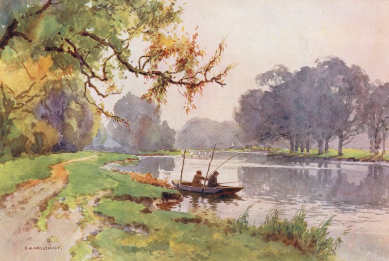 Río Támesis: Above the Lock, Weybridge (litografía en color) de Ernest William Haslehust