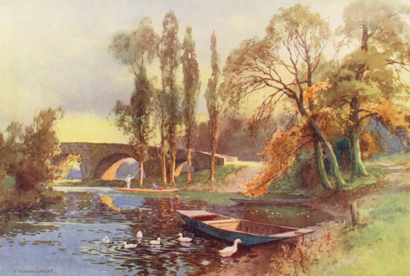 Río Támesis: Puente de Chertsey (litografía en color) de Ernest William Haslehust