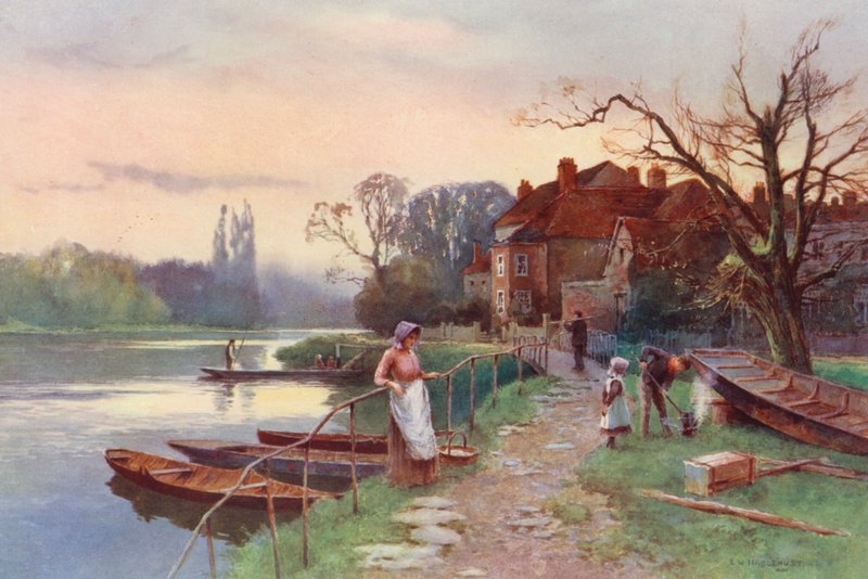 Río Támesis: Cerca de Staines (litografía en color) de Ernest William Haslehust