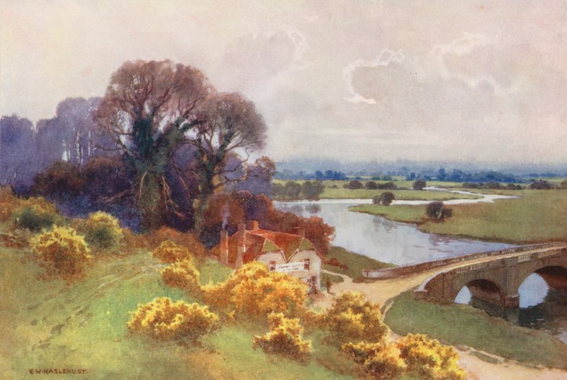Río Támesis: Puente de Shillingford (litografía en color) de Ernest William Haslehust