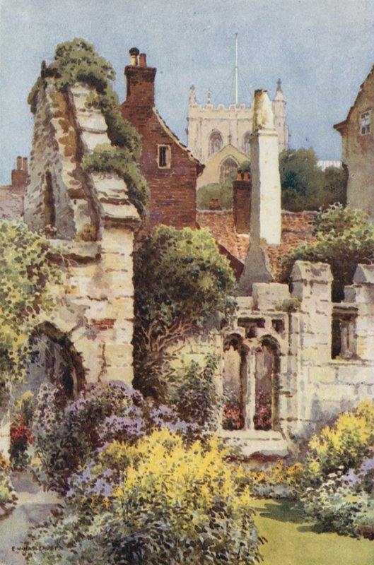 Ruinas de la capilla de Santa Ana, Ripon (litografía en color) de Ernest William Haslehust