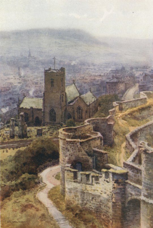 Iglesia de Santa María desde las murallas del castillo (litografía en color) de Ernest William Haslehust