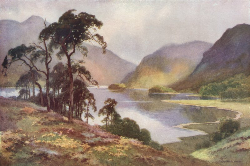 Thirlmere y Helvellyn (litografía en color) de Ernest William Haslehust