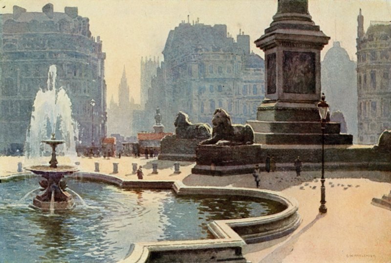 Trafalgar Square (litografía en color) de Ernest William Haslehust