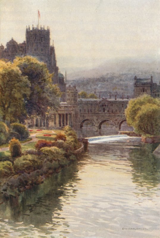 Vista desde el puente de North Parade, Bath (litografía en color) de Ernest William Haslehust