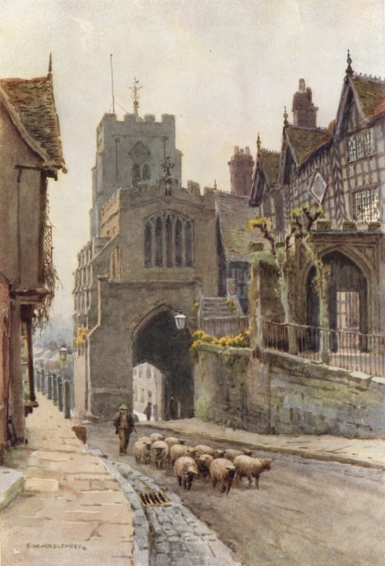 West Gate, Warwick (litografía en color) de Ernest William Haslehust