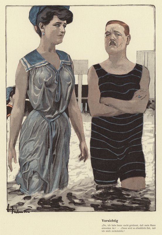 Hombre y su amante casada bañándose (litografia en color) de Ernst (after) Heilemann
