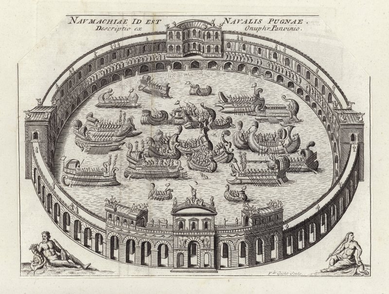 Batalla naval dentro de una arena romana de Etienne (after) Duperac