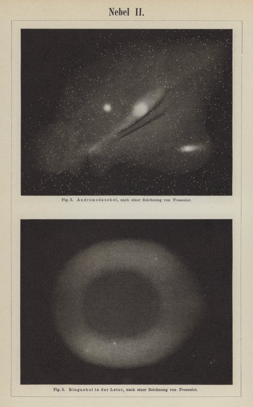 Vistas de la Nebulosa de Andrómeda y la Nebulosa del Anillo en la constelación de Lyra de Étienne Léopold Trouvelot
