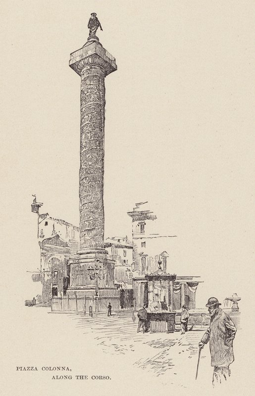 Plaza Colonna, a lo largo del Corso (grabado) de Ettore Tito
