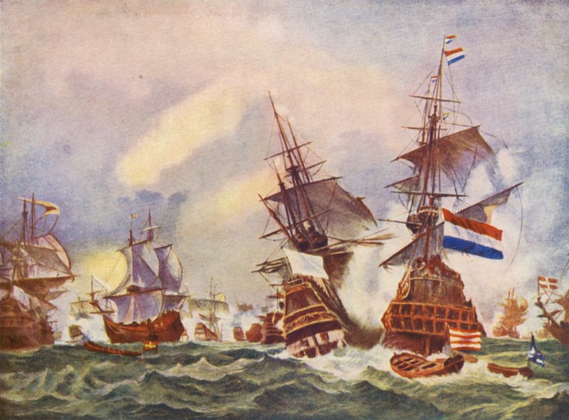 Lucha marítima frente a Texel (litografía en color) de Eugene (after) Isabey