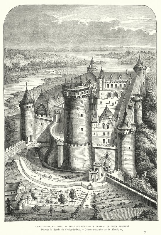 Chateau de Coucy, Picardía, Francia, después de su restauración en el siglo XIX por Eugene Viollet-le-Duc de Eugene Emmanuel after Viollet le Duc