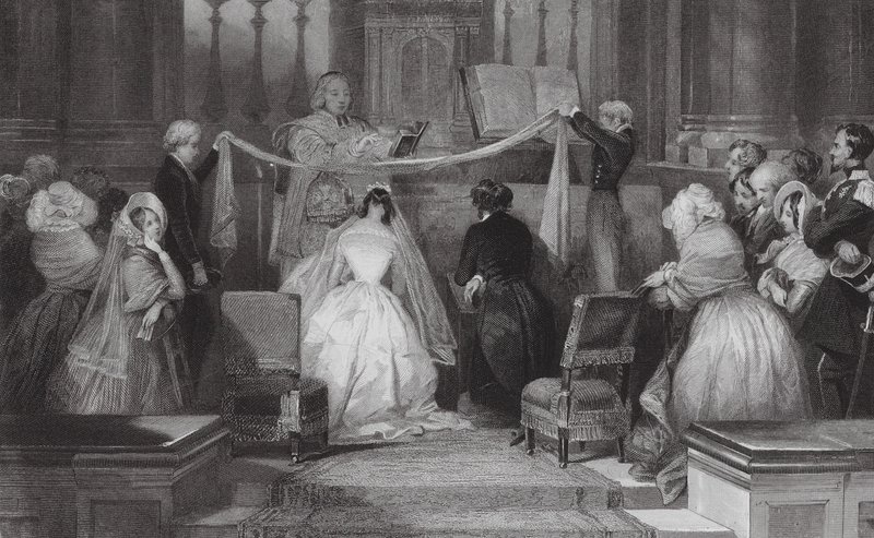 Un matrimonio francés en St Roch, París (grabado) de Eugene Louis (after) Lami