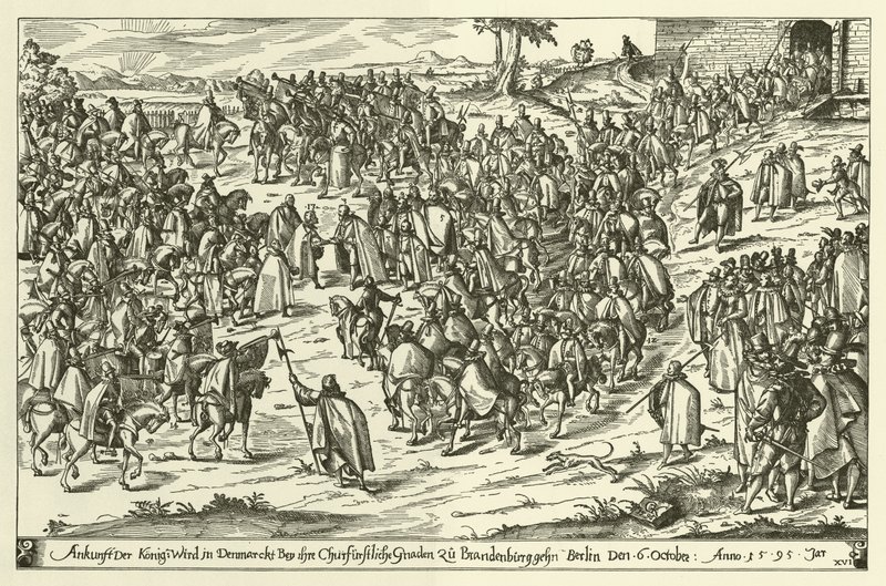 Llegada del Rey Christian IV de Dinamarca a Berlín en una visita a John George, Elector de Brandeburgo, 6 de octubre de 1595 de European School