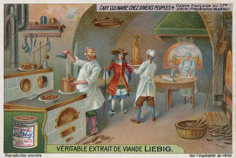 Haciendo patés en una cocina francesa, siglo XVII de European School