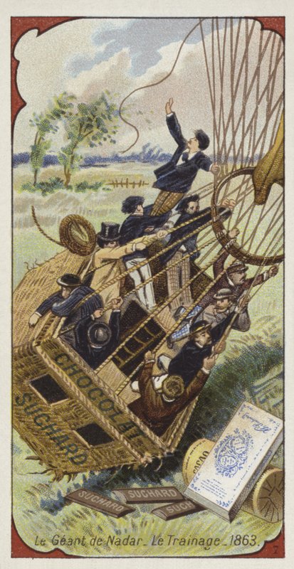 El globo Geant de Nadar arrastrando su cesta por el suelo, 1863 de European School