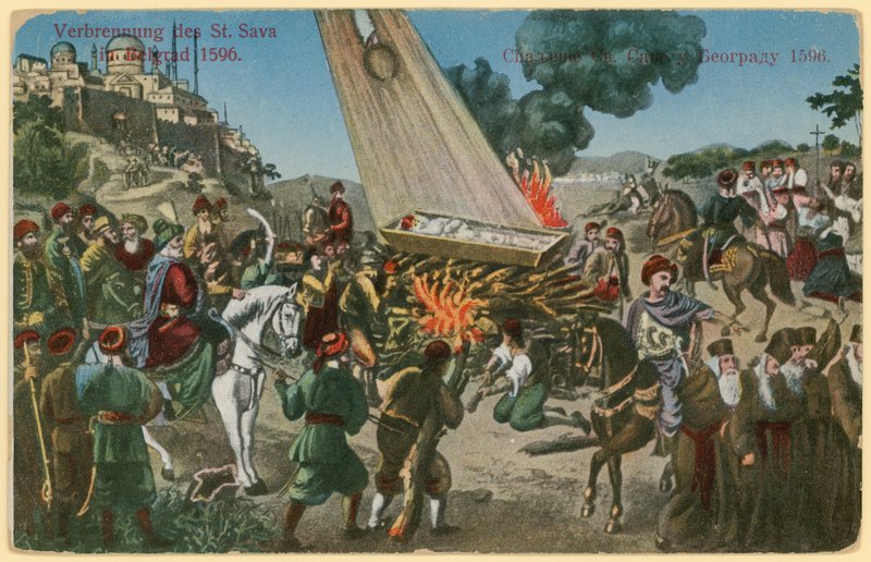 Turcos otomanos quemando los restos de San Sava como castigo por un levantamiento de los serbios, Belgrado, 1596 de European School
