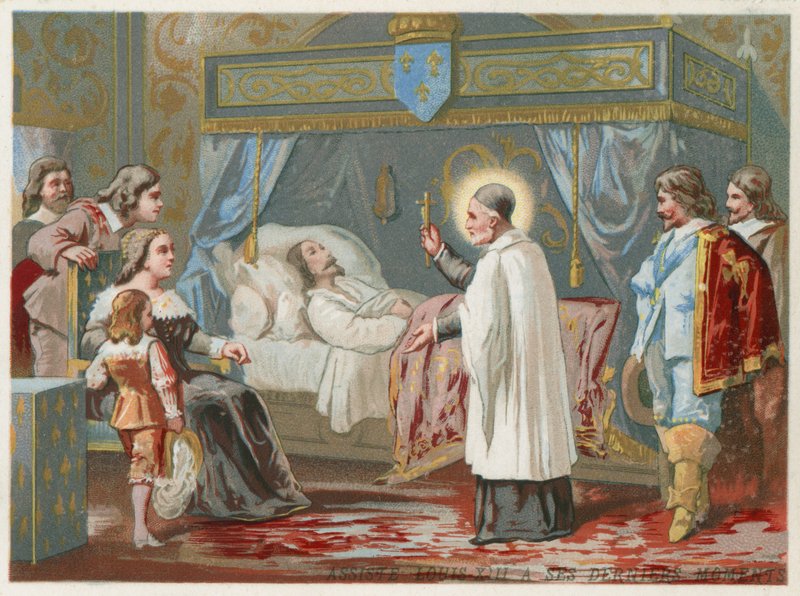 San Vicente de Paúl asistiendo al Rey Luis XIII de Francia en sus últimos momentos, 1643 de European School