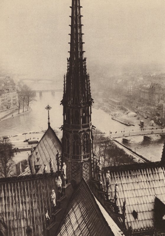 París: La fleche de Notre-Dame vue des tours; La aguja de Notre-Dame vista desde las torres (foto b/n) de European Photographer