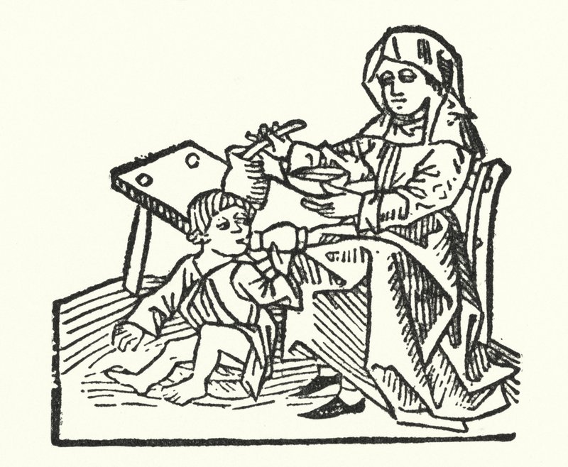 Enfermera y niño del siglo XV de European School