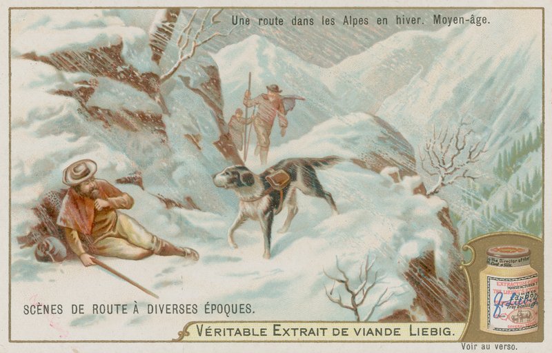 Una carretera medieval sobre los Alpes en invierno de European School