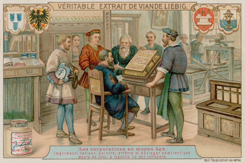 Un Impresor, Encuadernador, Pintor, Orfebre y Relojero Admiran un Libro de Lujo en el que Han Trabajado Juntos de European School