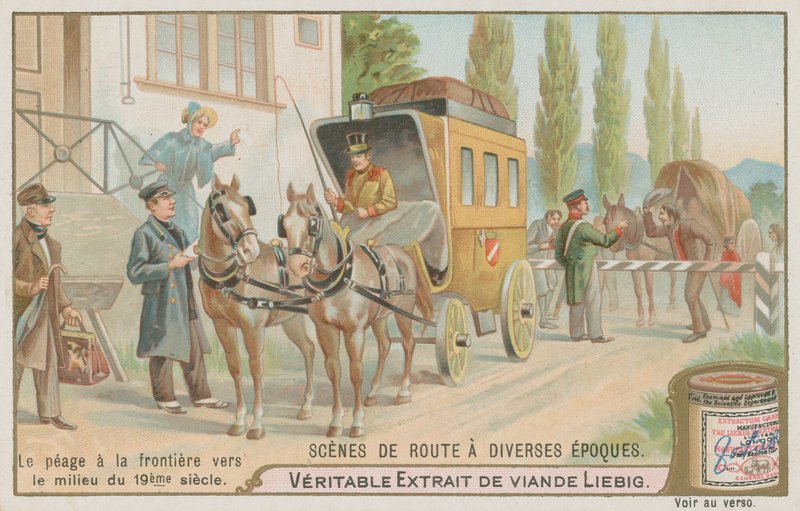 Peaje fronterizo en una carretera del siglo XIX de European School