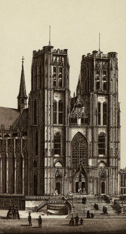 Bruselas: Iglesia de los Santos Miguel y Gúdula (litografía) de European School