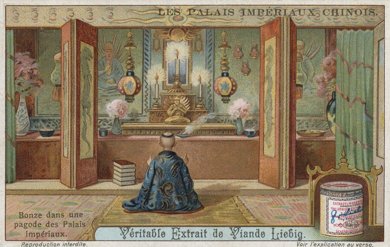 Monje budista en una pagoda de un palacio imperial, China de European School