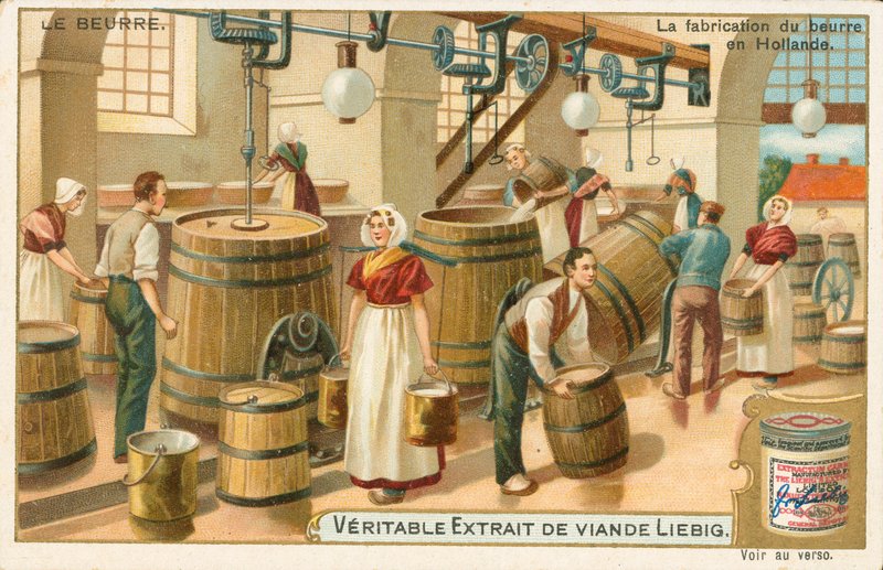Mantequilla, tarjeta Liebig, principios del siglo XX (cromo) de European School
