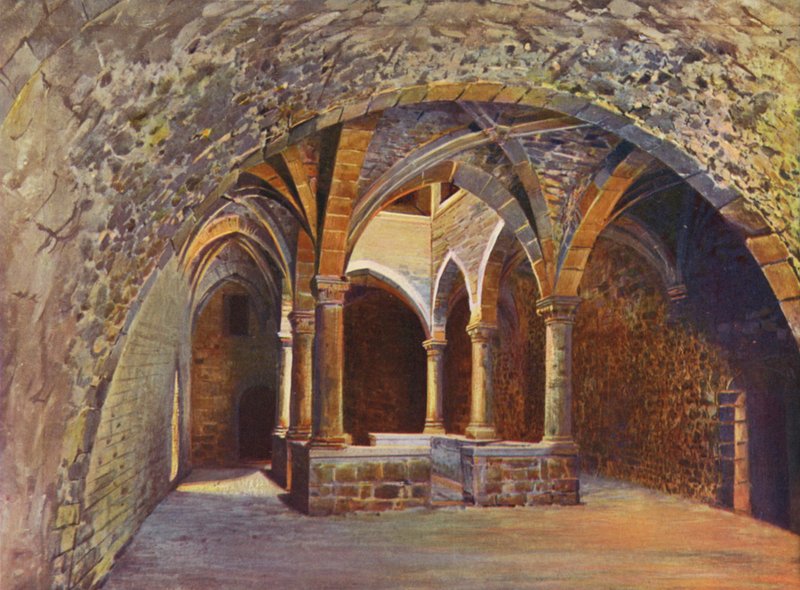 Cannes, Interior del castillo St-Honorat (litografía en color) de European School