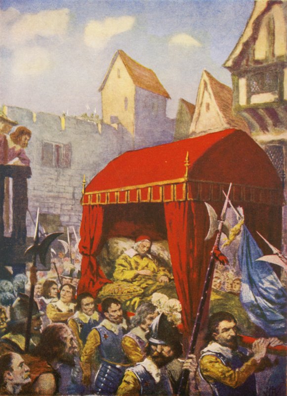 Llegada del cardenal Richelieu a Lyon (litografía en color) de European School