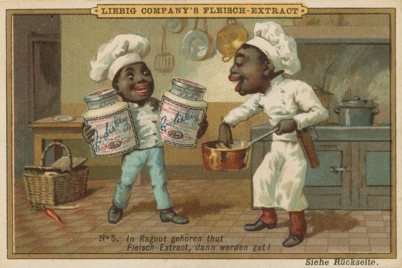 Caricatura africanos cocinan con extracto de carne Leibig de European School