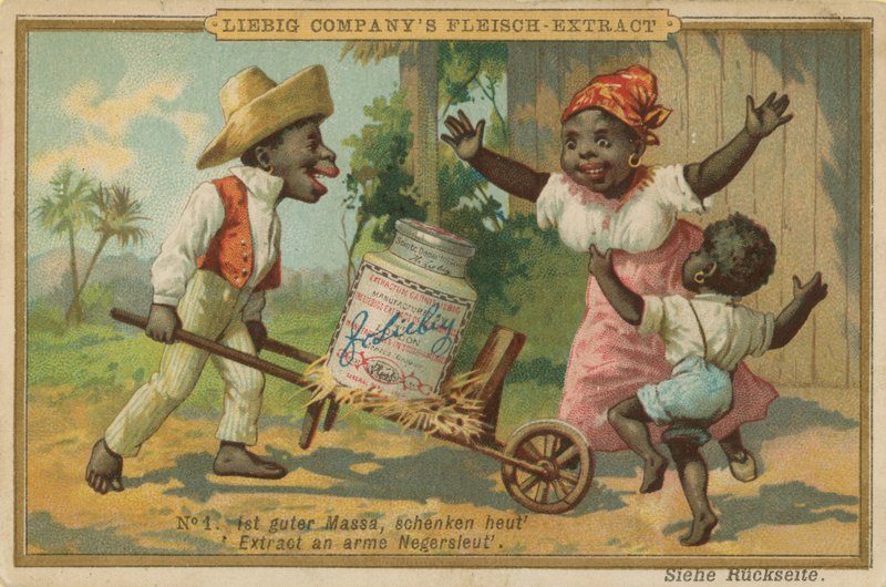 Caricatura africanos dan la bienvenida al extracto de carne Leibig de European School