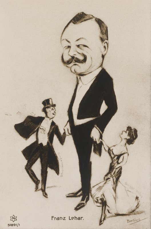 Retrato en caricatura de Franz Lehar (litografía) de European School