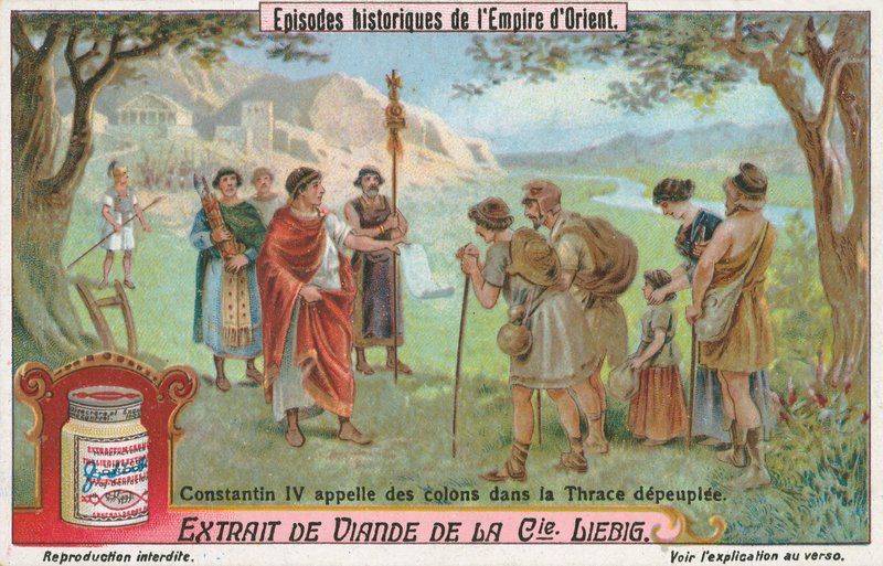 Constantino IV, tarjeta Liebig, principios del siglo XX (cromo) de European School