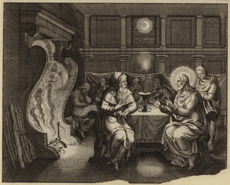 Conversación de Jesucristo y Nicodemo (grabado) de European School