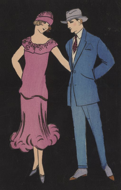 Pareja vestida a la moda (litografía en color) de European School