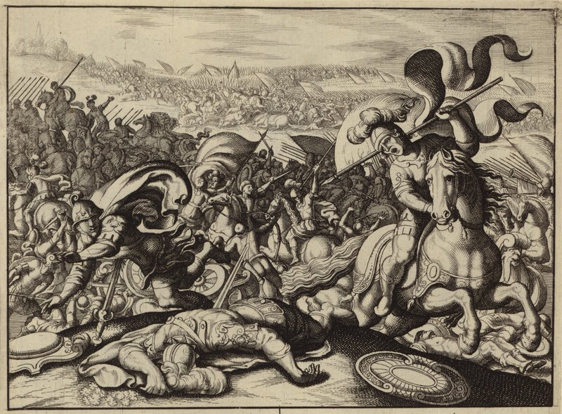 Derrota de los israelitas por los filisteos y muerte de Saúl (grabado) de European School