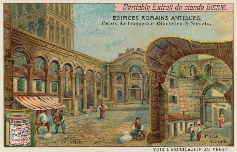 Palacio de Diocleciano en Split (Croacia) con detalle de la columnata y la puerta sur del mar (cromolito) de European School
