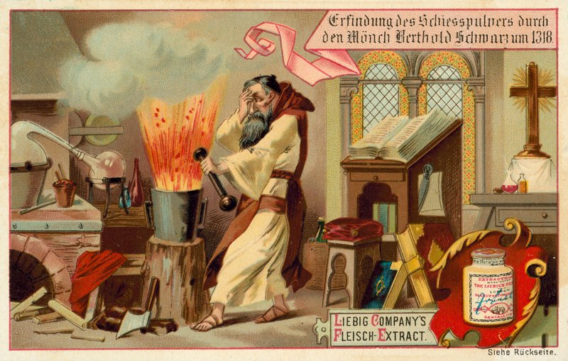 Descubrimiento de la pólvora por el monje Berthold Schwarz de European School