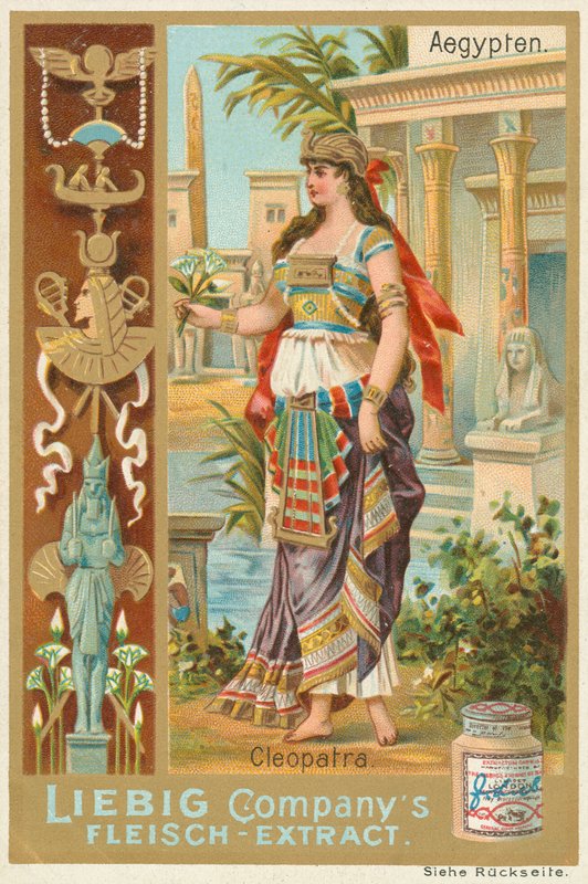 Egipto, Cleopatra, tarjeta Liebig, principios del siglo XX (cromo) de European School