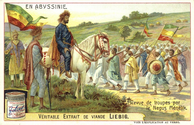 Emperador Menelik II de Etiopía revisando tropas de European School