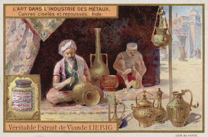 Cobre grabado y repujado, India de European School