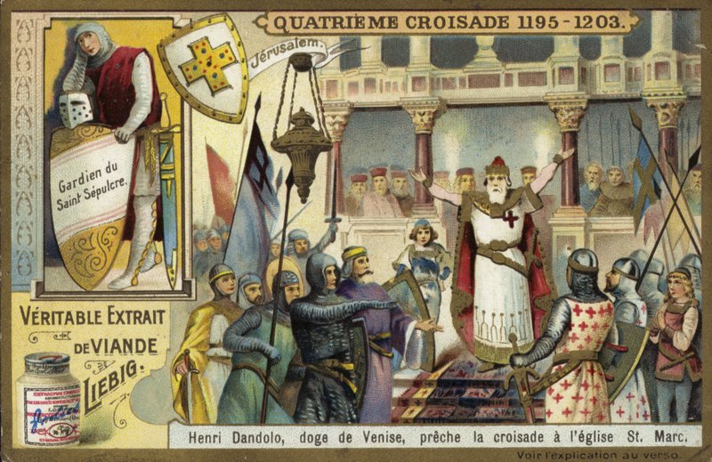 Enrico Dandolo, Dogo de Venecia, predicando la Cuarta Cruzada en la Basílica de San Marcos, Venecia de European School