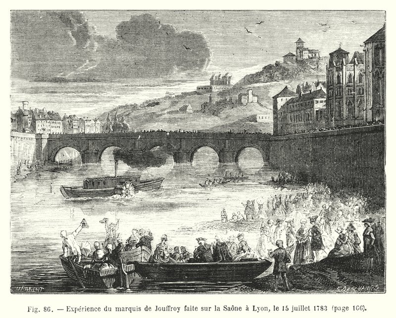 Experimento del marqués de Jouffroy realizado en el Saona en Lyon, el 15 de julio de 1783 de European School