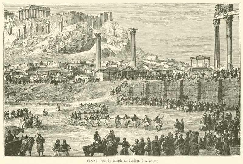 Fiesta del templo de Júpiter, en Atenas (grabado) de European School